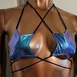 Blue iridescent star bra